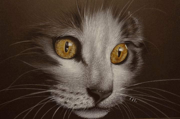 Painting titled "Golden Eyes" by Isabelle Molinard, Original Artwork, Acrylic