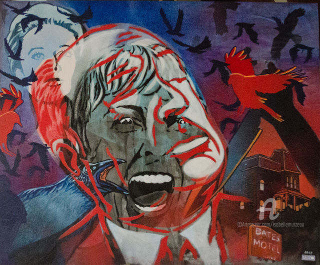 Painting titled "Hitchcock" by Murzo, Original Artwork, Acrylic Mounted on Wood Stretcher frame