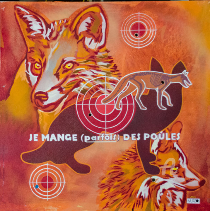 Painting titled "Le renard - les mal…" by Murzo, Original Artwork, Spray paint Mounted on Wood Stretcher frame