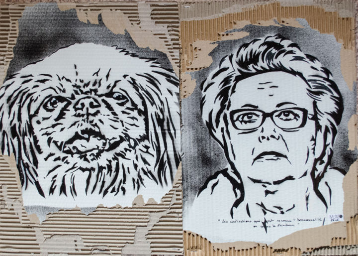 Painting titled "Christine Boutin et…" by Murzo, Original Artwork, Spray paint Mounted on Wood Panel