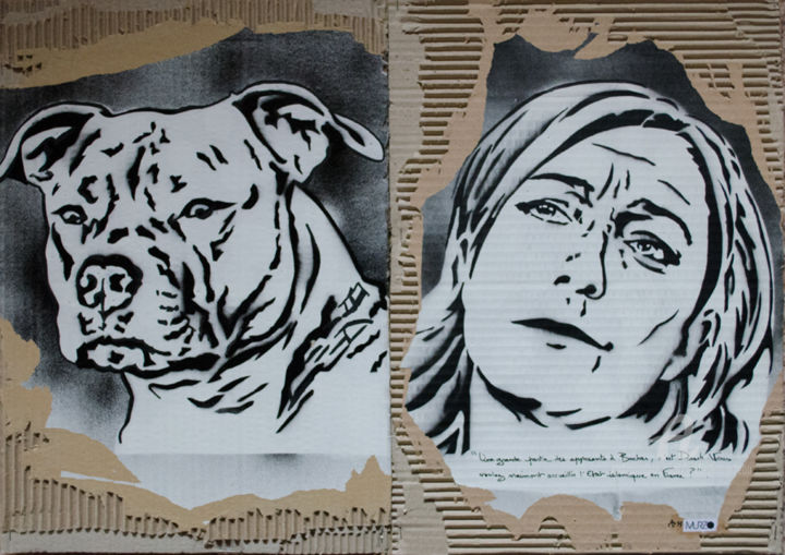 Peinture intitulée "Marine Le Pen et so…" par Murzo, Œuvre d'art originale, Bombe aérosol Monté sur Panneau de bois