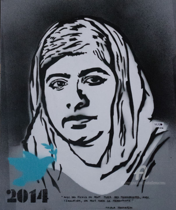 Painting titled "Malala Yousafzai, N…" by Murzo, Original Artwork, Spray paint Mounted on Wood Stretcher frame