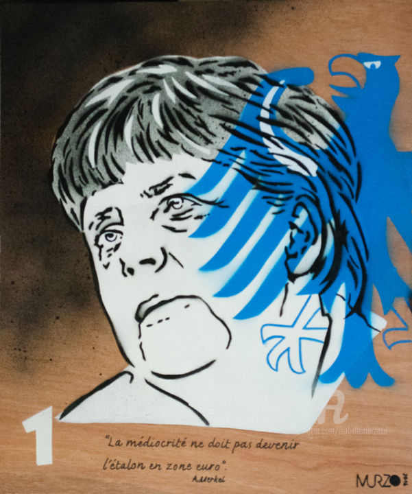 Painting titled "Angela Merkel Top 1" by Murzo, Original Artwork, Spray paint