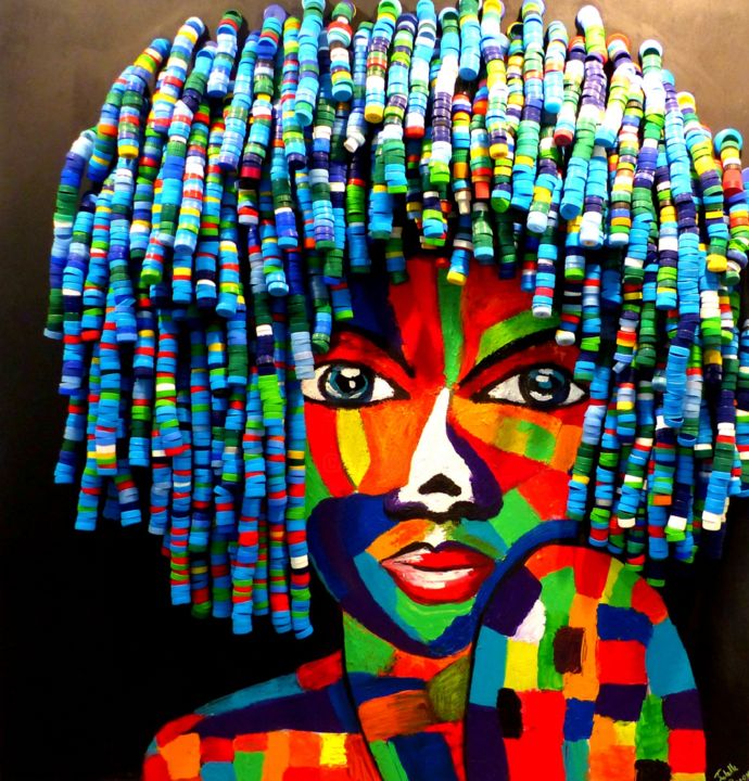 Peinture intitulée "L'AFRICAINE" par Isabelle Renou, Œuvre d'art originale, Acrylique
