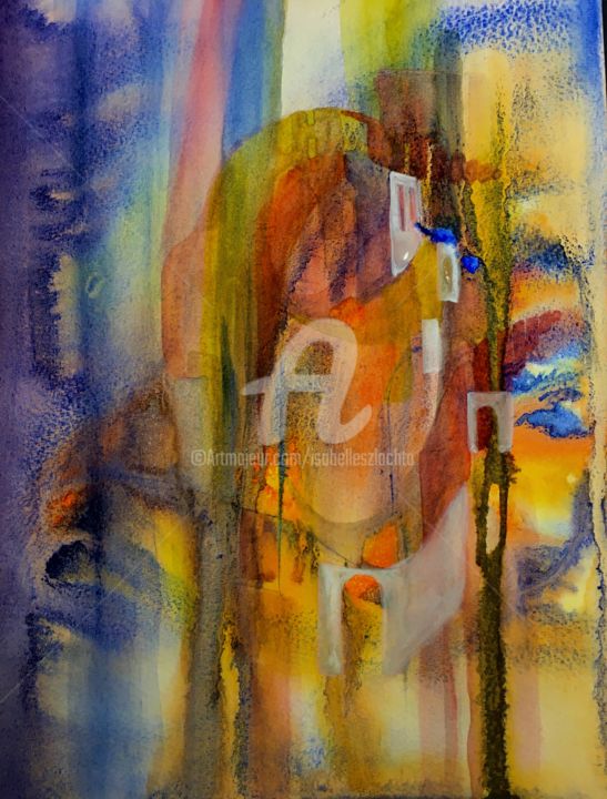 Painting titled "Albanie, pays des a…" by Isabelle Szlachta, Original Artwork, Watercolor