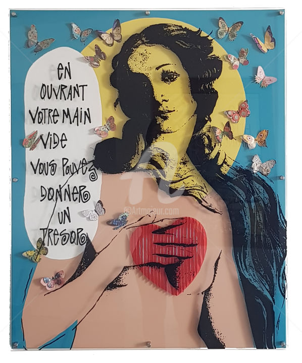 Collages titulada "Vénus papillon" por Isabelle Vernet, Obra de arte original, Collages Montado en Plexiglás