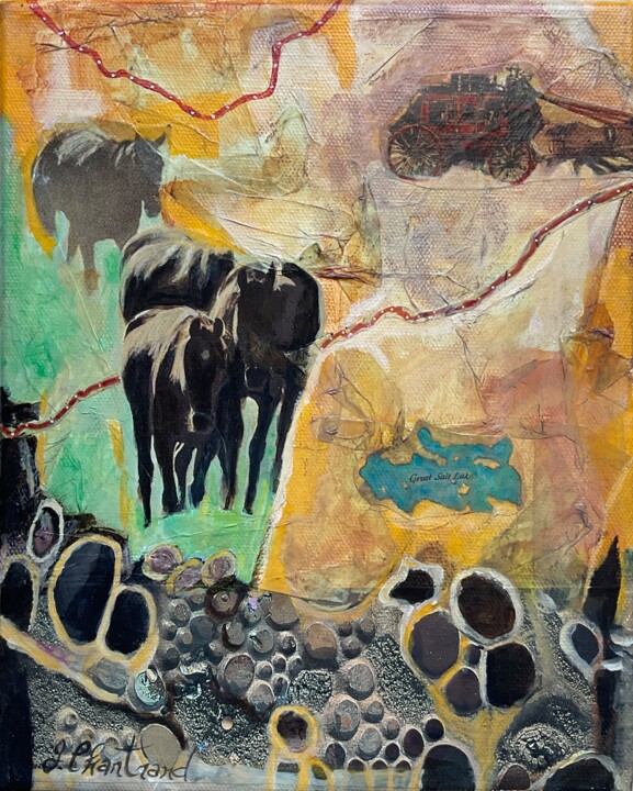 Картина под названием "Périple" - Isabelle Chartrand, Подлинное произведение искусства, Коллажи Установлен на Деревянная рам…
