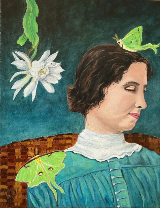 Painting titled "Helen" by Isabelle Chartrand, Original Artwork, Oil Mounted on Wood Stretcher frame