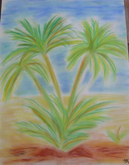 Peinture intitulée "Palmiers" par Isa Digue, Œuvre d'art originale