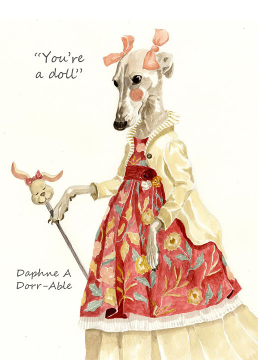 Painting titled "You're a Doll" by Toffee Nose, Original Artwork, Watercolor