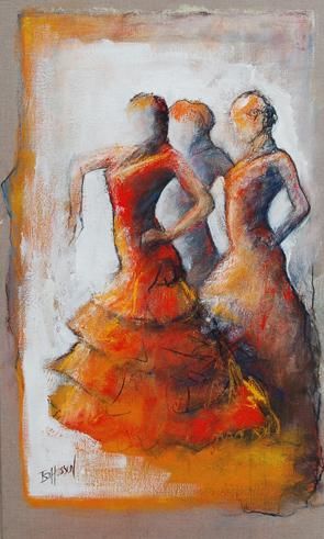 Schilderij getiteld "La leçon de danse" door Isabelle Husson, Origineel Kunstwerk