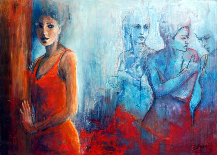Painting titled "les comploteuses" by Isabelle Husson, Original Artwork