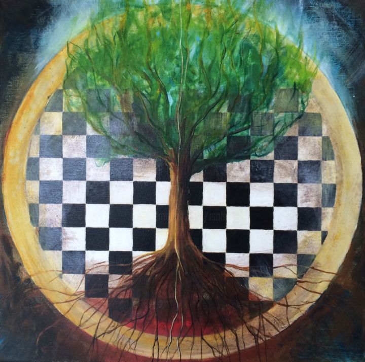 Painting titled "L'Arbre" by Isabelle Husson, Original Artwork, Acrylic