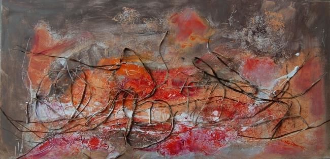 Painting titled "Incendie à Roquebru…" by Isabelle Liger, Original Artwork