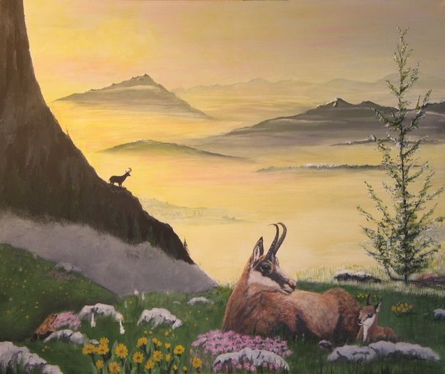 Peinture intitulée "l'aube en montagne" par Isabelle Vauche, Œuvre d'art originale
