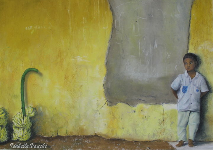 Painting titled "vendeur de bananes" by Isabelle Vauche, Original Artwork, Oil