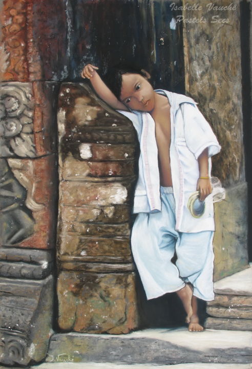 Painting titled "cambodgienne-fi-gra…" by Isabelle Vauche, Original Artwork