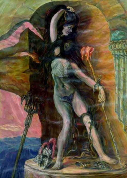 Schilderij getiteld "Diana the Hunter" door Isander4, Origineel Kunstwerk, Olie