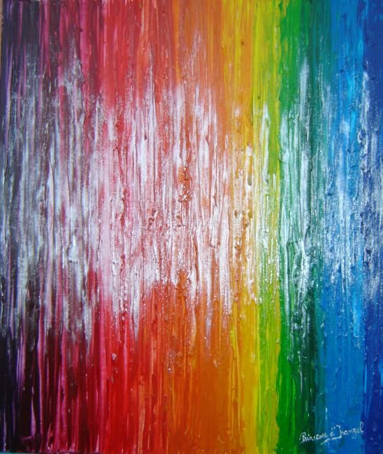 Pittura intitolato "over the rainbow" da Princesse Sylviane D Isangel, Opera d'arte originale, Olio