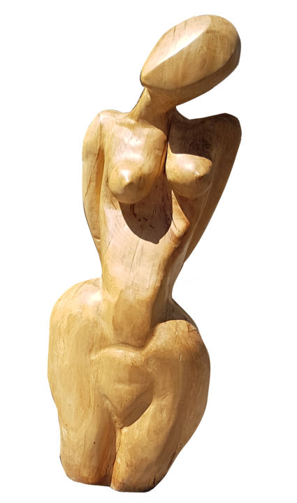 Sculpture titled "La Mendiante" by Iscara, Original Artwork, Wood