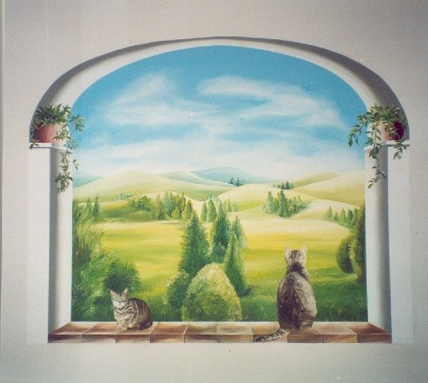 Painting titled ""arco con gatti"" by Elisa Magnoni, Original Artwork, Oil