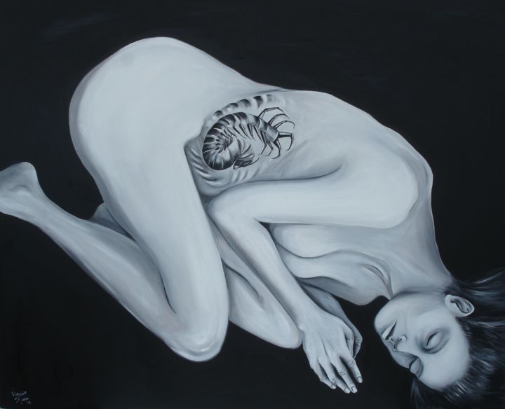 Painting titled "ENDOMETRIOSE 1 LA D…" by Virginie Isfaoui, Original Artwork, Oil Mounted on Wood Stretcher frame