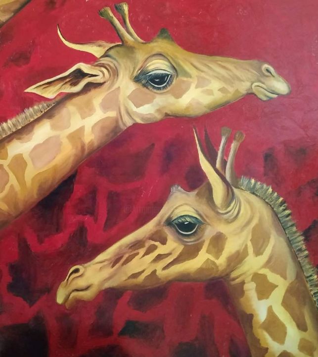 Painting titled "Girafes" by Virginie Isfaoui, Original Artwork, Oil