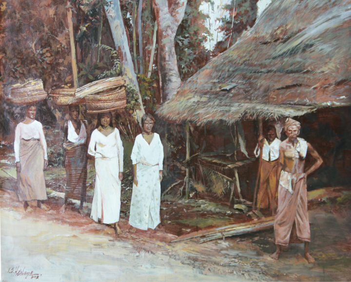 Painting titled "Crops We Reap" by Ishan Senaka Hewage, Original Artwork, Acrylic Mounted on Wood Stretcher frame