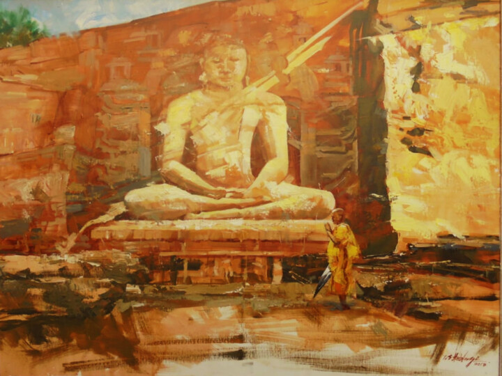 제목이 "Rock Relief"인 미술작품 Ishan Senaka Hewage로, 원작, 아크릴 나무 들것 프레임에 장착됨