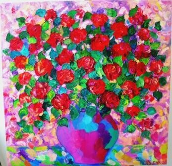 Картина под названием "Алые розы" - Ищенко Оксана, Подлинное произведение искусства