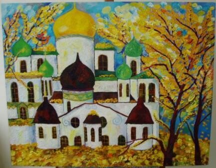 Painting titled "Белый храм желтых л…" by Ishchenko Oksana, Original Artwork