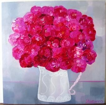 Peinture intitulée "Розовый букет" par Ishchenko Oksana, Œuvre d'art originale, Huile