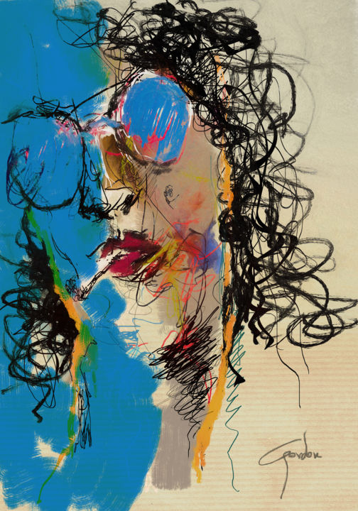 Pintura titulada "Blue Head" por Ish Gordon, Obra de arte original