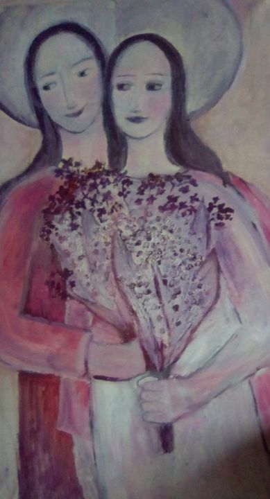 Картина под названием "Two angels" - Irina Ishimscai & Victor Golubev, Подлинное произведение искусства, Масло
