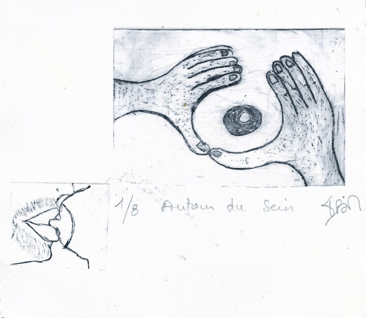 Printmaking titled "55) Autour du sein,…" by Isis Bi M, Original Artwork, Engraving