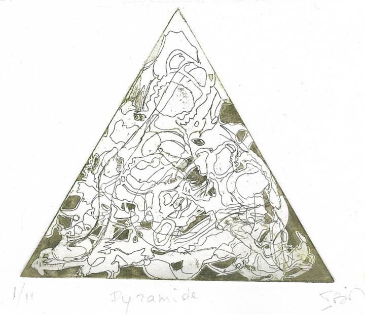 Gravures & estampes intitulée "86) Pyramide" par Isis Bi M, Œuvre d'art originale, Eau-forte