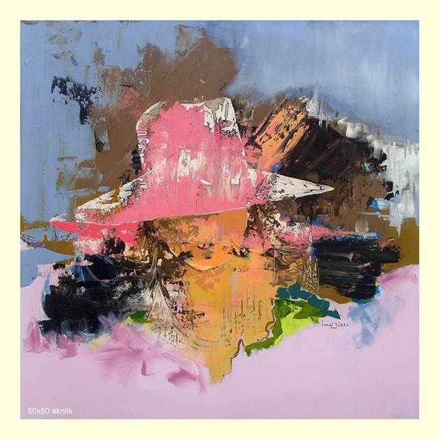 Painting titled "Pembe Şapka (Pink H…" by İSmail Türel, Original Artwork, Oil