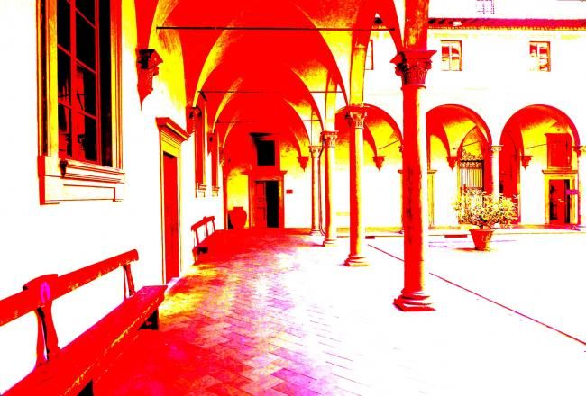 Painting titled "Cortile mediterraneo" by Emilio Isolda, Original Art,