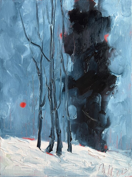 Peinture intitulée "Red Moon" par Isolde Pavlovskaya, Œuvre d'art originale, Huile Monté sur Carton