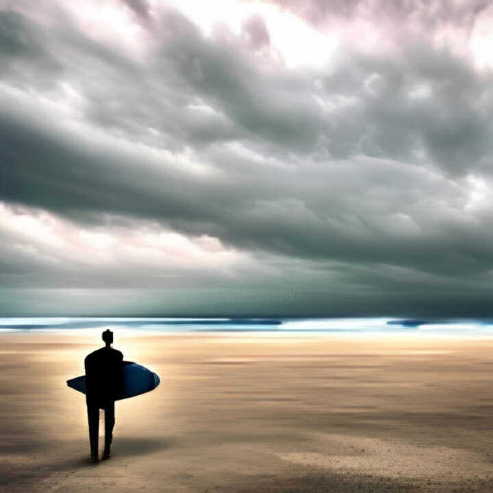 Digitale Kunst getiteld "Surf and storm" door Isra, Origineel Kunstwerk, AI gegenereerde afbeelding