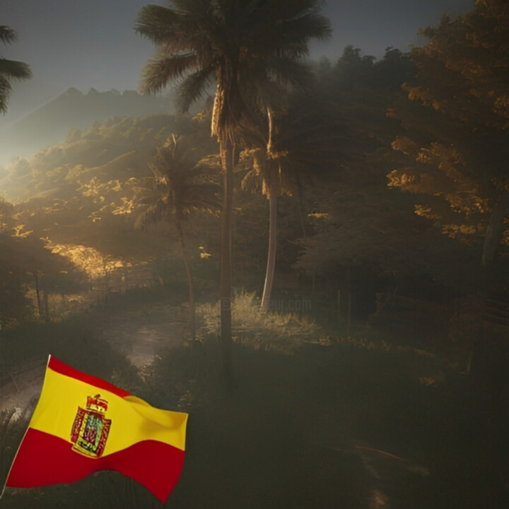 "Flag And Palm Trees" başlıklı Dijital Sanat Isra tarafından, Orijinal sanat, AI tarafından oluşturulan görüntü