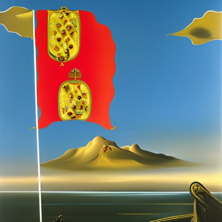 Arts numériques intitulée "Flag and island" par Isra, Œuvre d'art originale, Image générée par l'IA