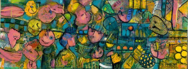 Painting titled "' Le Marché ' - The…" by Israel Isaac Besancon, Original Artwork