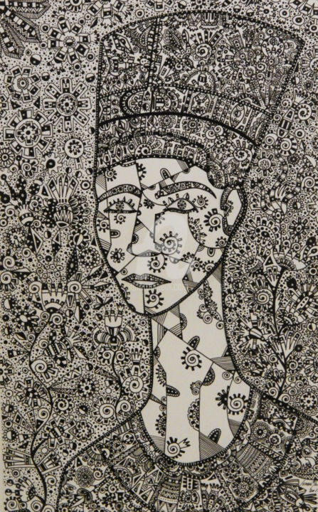 Desenho intitulada "Nefertiti" por Israel Melo, Obras de arte originais