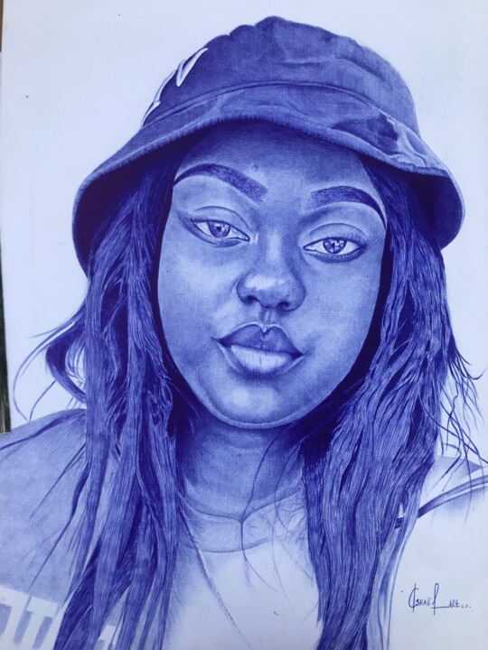 Drawing titled "Portrait stylo" by Isralem Imb Art, Original Artwork, Ballpoint pen