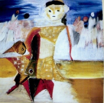 Pintura intitulada "mère et enfants" por Issback, Obras de arte originais