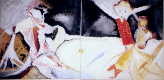 Peinture intitulée "dyptique  le couple" par Issback, Œuvre d'art originale