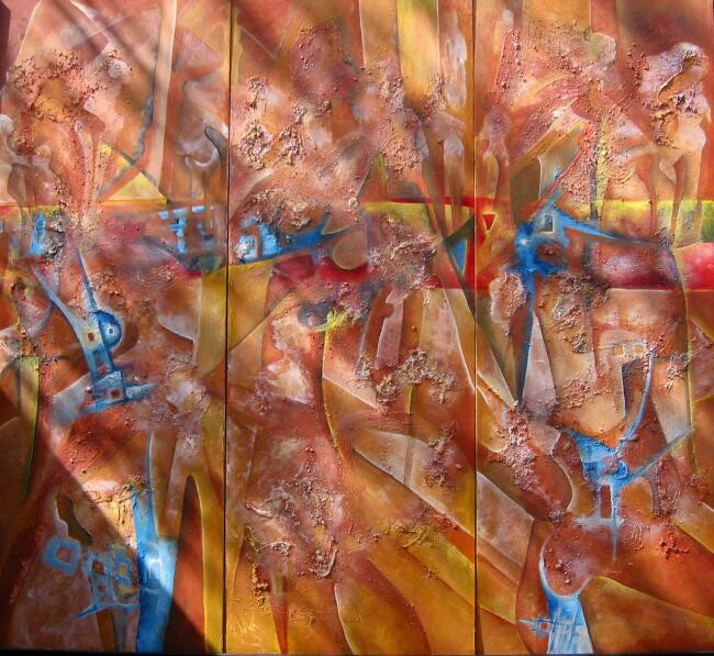 Peinture intitulée "tryptique à suivre" par Issback, Œuvre d'art originale