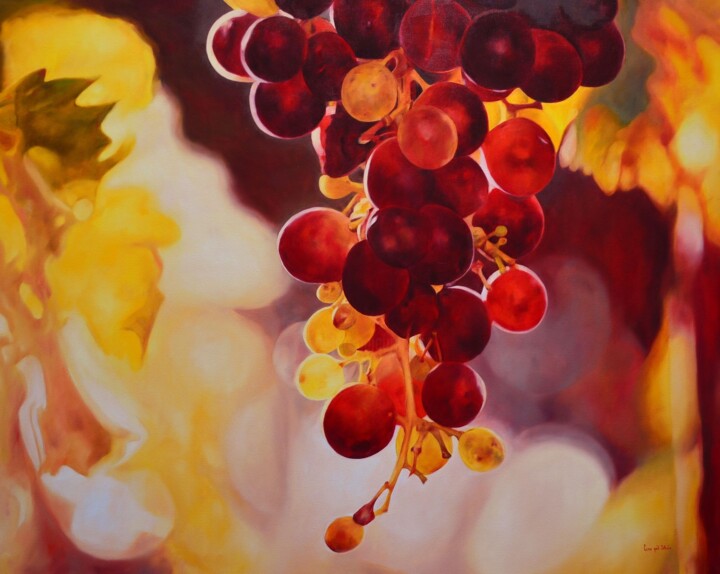 Painting titled "Mediterranean grape…" by Istvan Cene Gal, Original Artwork, Oil Mounted on Wood Stretcher frame
