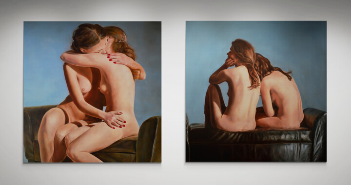 Pintura intitulada "Taboo love 1. + 2.…" por Istvan Cene Gal, Obras de arte originais, Óleo